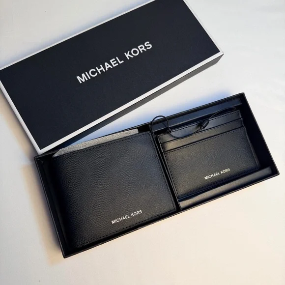 Michael Kors Black Signature bifold wallet andCard Holder Set